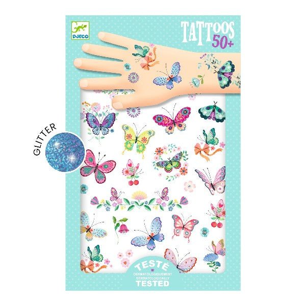 Djeco Temporary Tattoos - Dream Butterflies (with glitter effect) - Timeless Toys