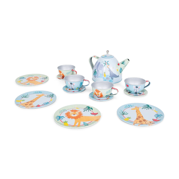 Floss & Rock 14pc tin tea set - jungle - Timeless Toys