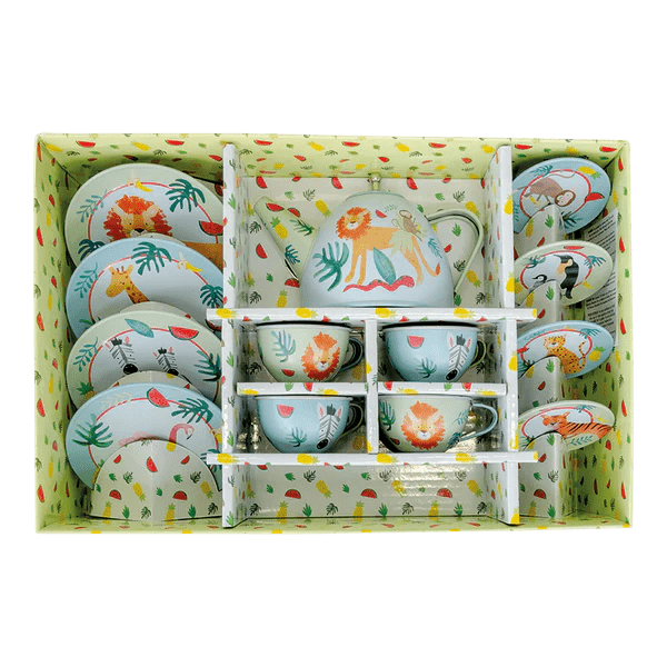 Floss & Rock 14pc tin tea set - jungle - Timeless Toys