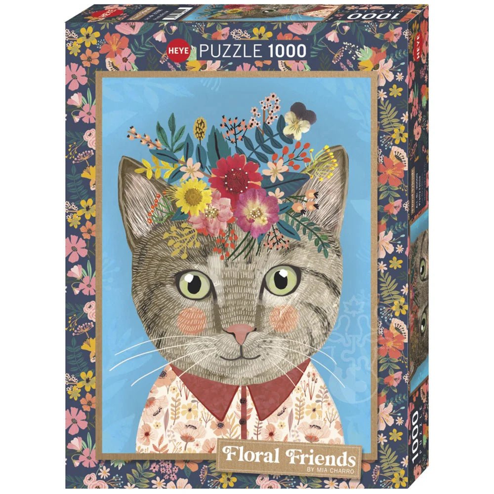 Heye: Floral Friends - Pretty Feline 1000pc puzzle (Mia Charro) - Timeless Toys