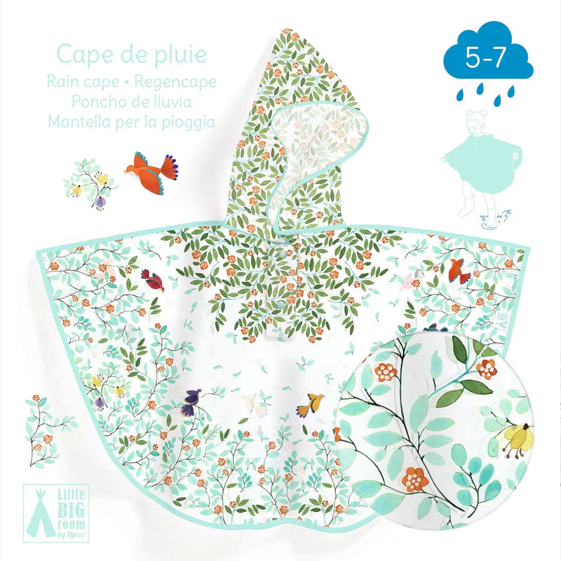 Djeco Rain Cape - Birds and Flowers (Medium: 5 - 7yrs)