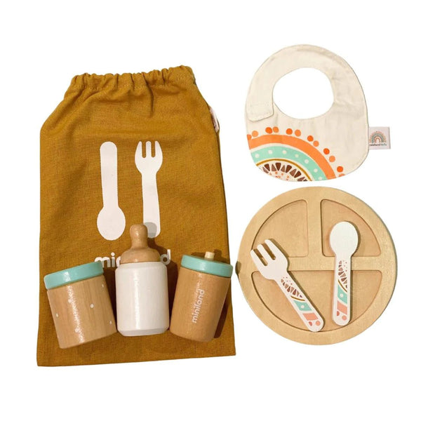 Wooden doll feeding hot sale set